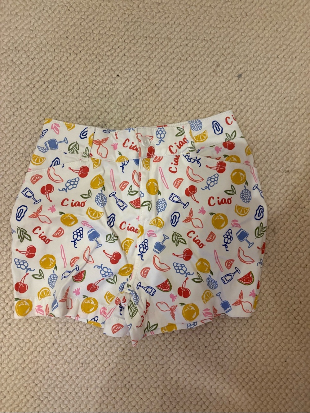 bagatelle White High-Waist Shorts with Multicolor Fruit Print